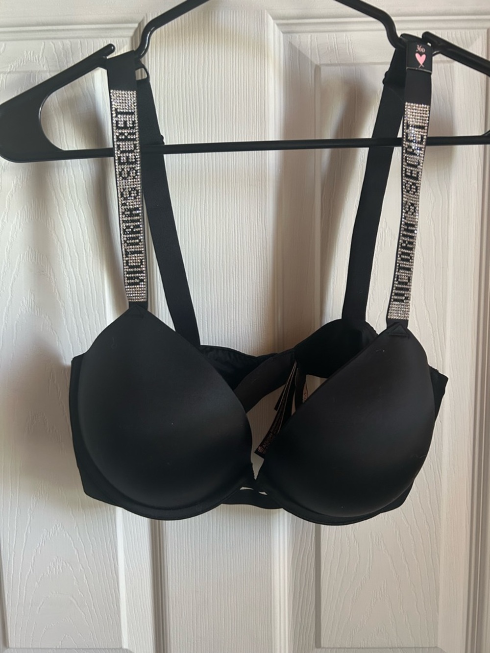 Victoria's Secret Black Push-Up Bra with Rhinestone Logo Straps